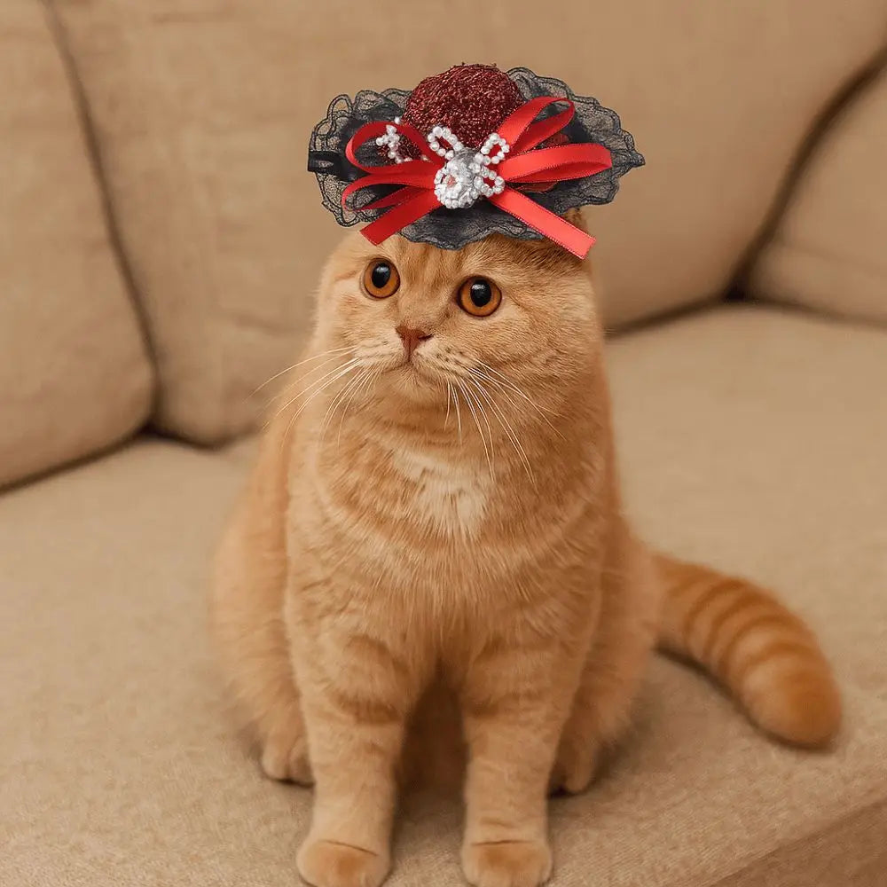 Pet Cat Halloween Hat Adjustable Sequin Lace Cosplay