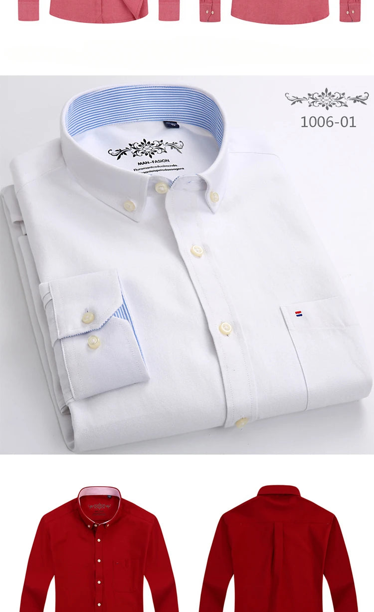 Men's Slim Fit Long Sleeve Shirt – Formal Plain Cotton Shirt with Single Pocket, Soft Plaid Office & Designer Tops"