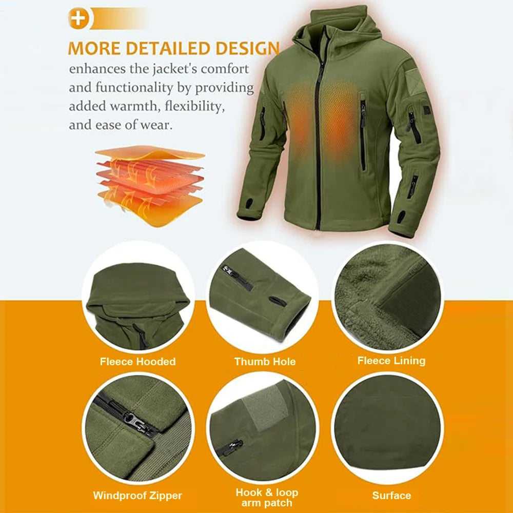 Men’s Full Zip Fleece Jacket – Winter Warm Windproof Outdoor Hoodie