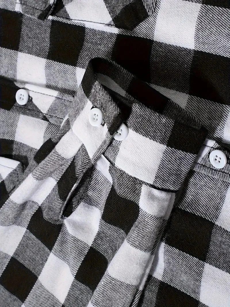 Men's Plaid Flannel Shirt – Long Sleeve Smart Casual Top with Two Chest Pockets, Spring & Autumn Style