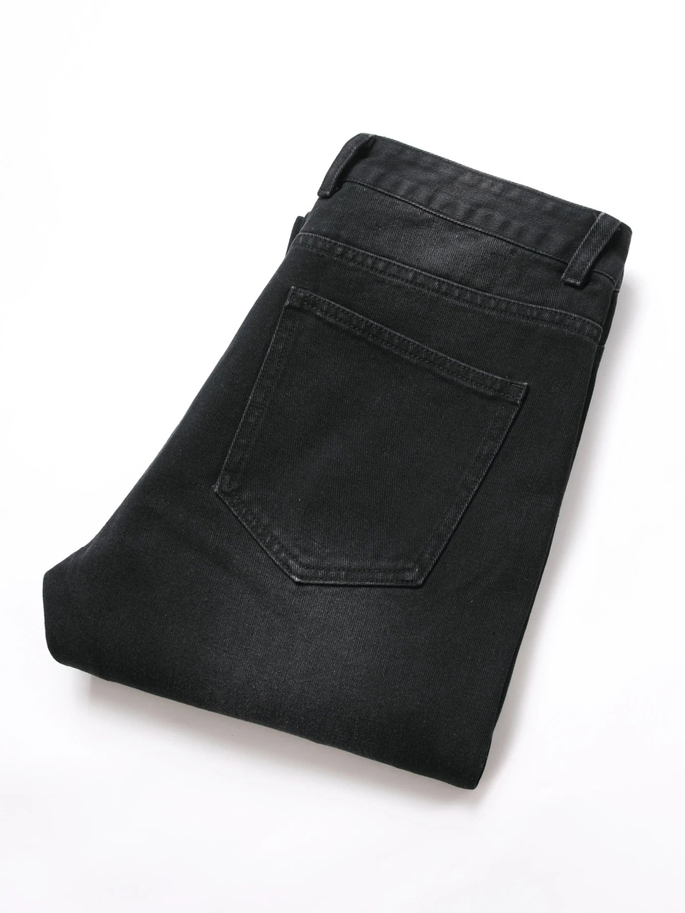 Mens Jeans Black Denim Straight Leg Comfortable Mid Waist White Embroidery Casual Streetwear Slim