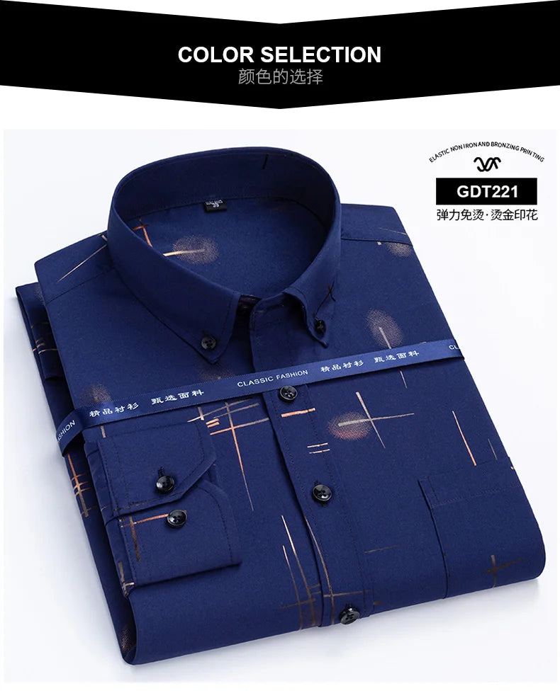 Men's Slim Fit Dress Shirt Non Iron Anti Wrinkle Plaid Business Casual Long Sleeve