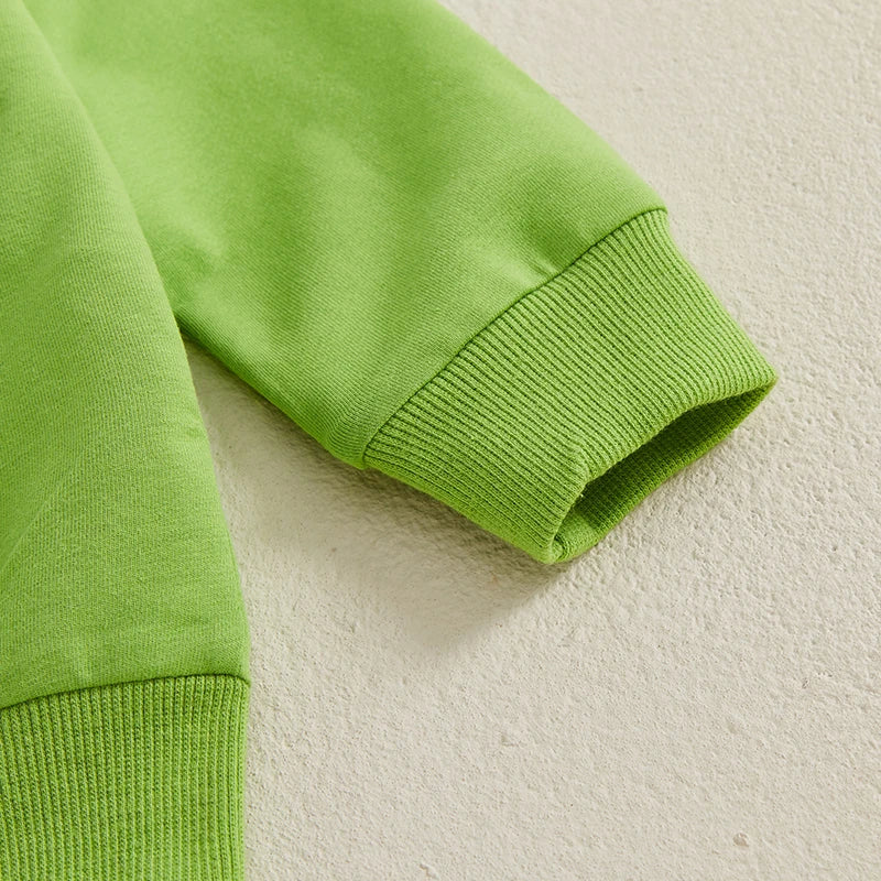 Baby Boy Girl Christmas Outfit Green Monster Long Sleeve Sweatshirt Solid Long Pants 2 Piece Set