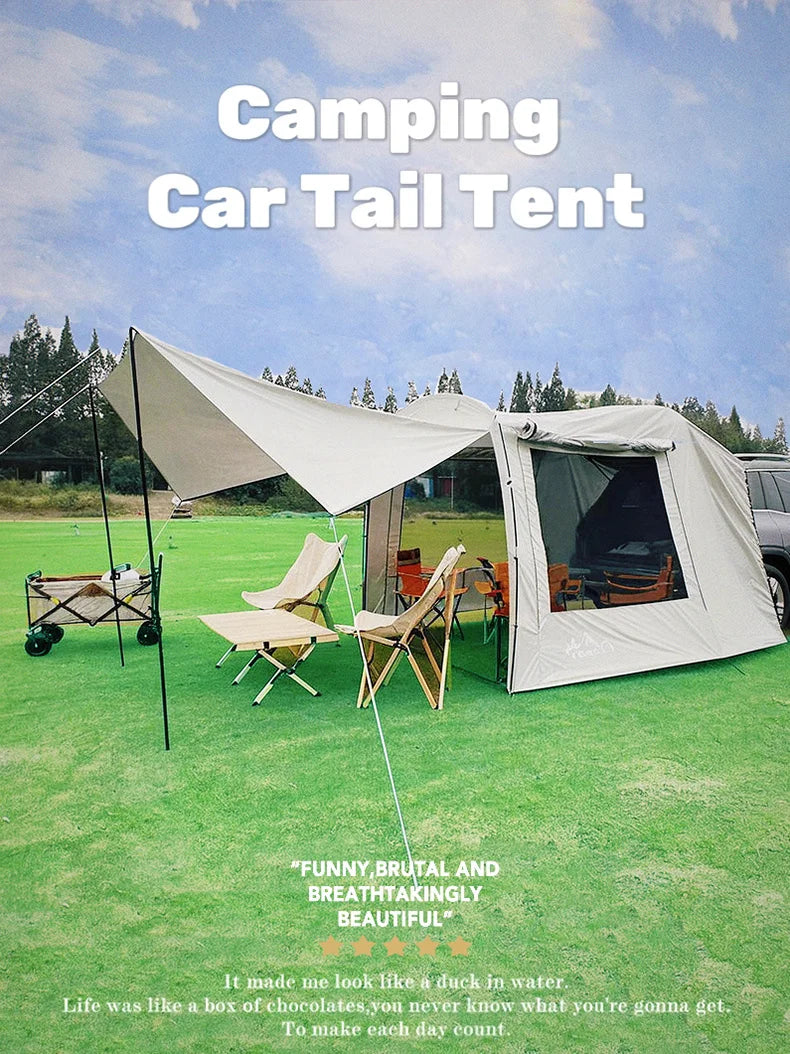 Lohascamping Portable Waterproof SUV Tail Car Docking Tent For 3 To 4 People Large Dome Sunshade Tunnel Style Tent