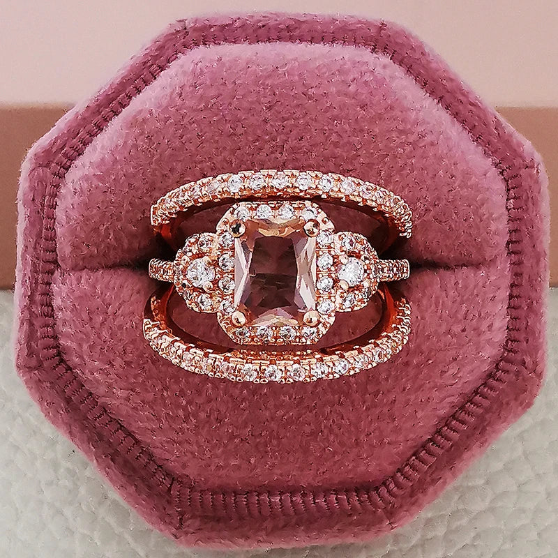 2025 Trend New Rose Gold Color silver color bride Engagement Wedding Ring Set of for Women Christmas Gift Dating Jewelry R4955 - trendingshoping.com