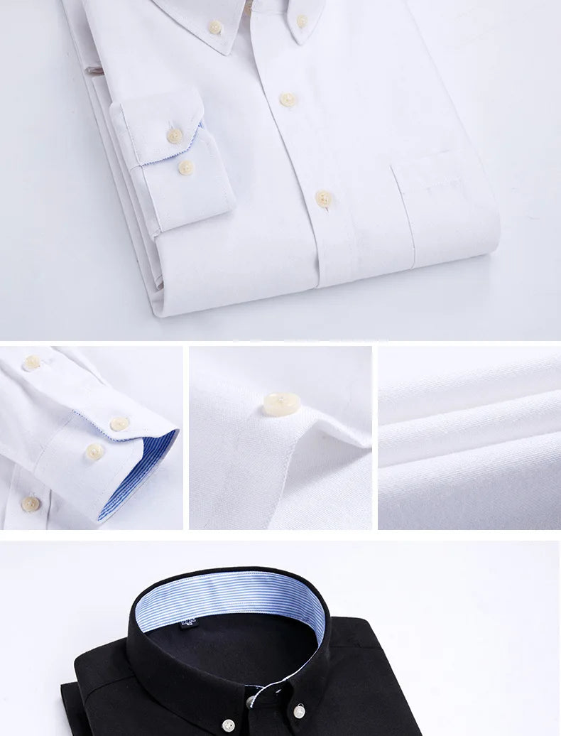 Men's Long Sleeve Oxford Shirt – Slim Fit, Soft & Comfortable, Casual Work Shirt for Spring, Summer, Autumn & Winter, No Iron