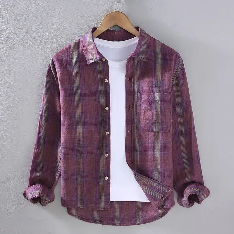 Men's Plaid Long Sleeve Shirt – Thin Casual Loose Cardigan Style Jacket, 2025 Spring & Autumn Fashion Top