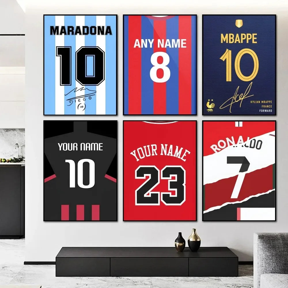 Football Jersey Name Poster Home Living Room Bedroom Bar Cafe Wall Art Decor