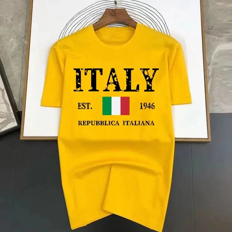 Letter Italy Mens Hip Hop T-shirts  New Summer Funny Multicolor Printed Cotton Breathable Tees Tops Man Fashion Tshirt