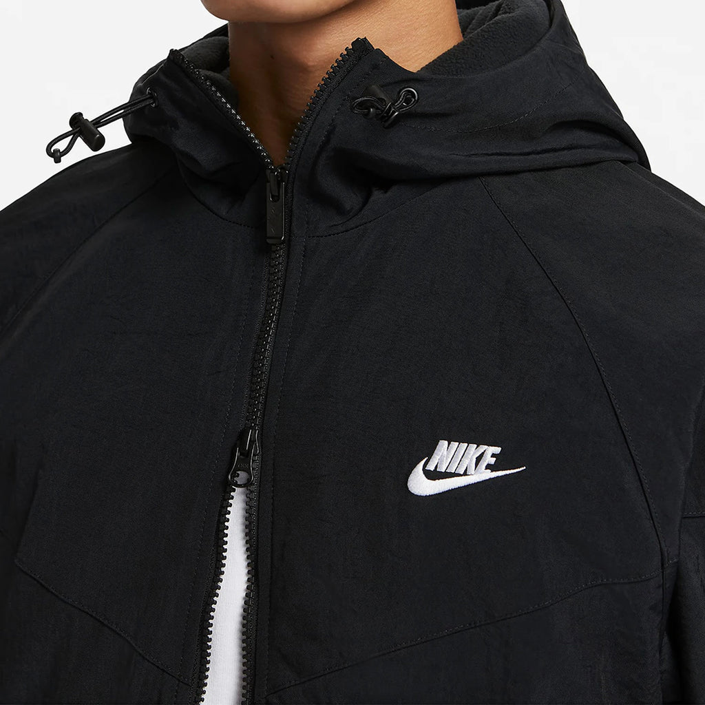 Men's Winter Fleece Hooded Loose Jacket - Thermal Water-Repellent Sportswear - FB8619-010 - Black