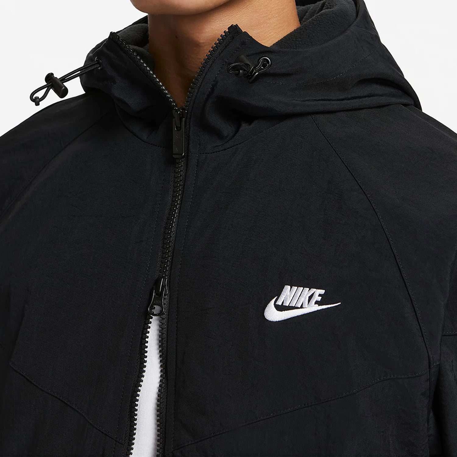 Men's Winter Fleece Hooded Loose Jacket - Thermal Water-Repellent Sportswear - FB8619-010 - Black