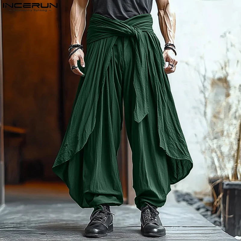 INCERUN Men's Pleated Harem Pants - Oversized Streetwear Trousers