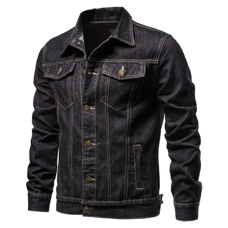 New Autumn Men Casual Workwear Denim Jacket Loose Fit Solid