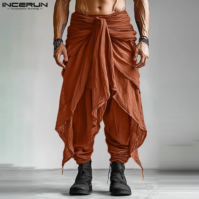 INCERUN Men's Pleated Harem Pants - Oversized Streetwear Trousers