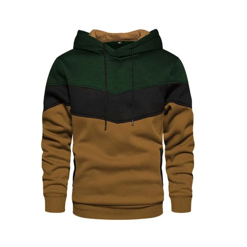 Men Patchwork Hoodie – 2025 Street Fashion Outdoor Casual Fleece Thermal Hooded Sweatshirt