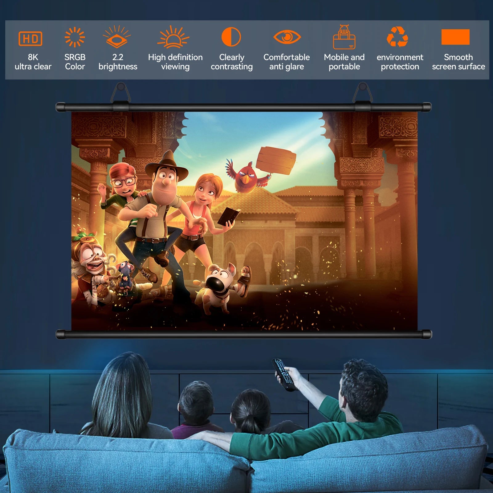 XIAOHUI Anti-light Thick HD Projector Screen 16:9 No-hole Wall-mounted Home Projection Screen 60/72/84/92/100/110/120/133inch
