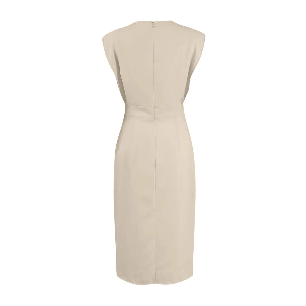 White Formal Autumn Dress for Women - Elegant Office & Evening French Style