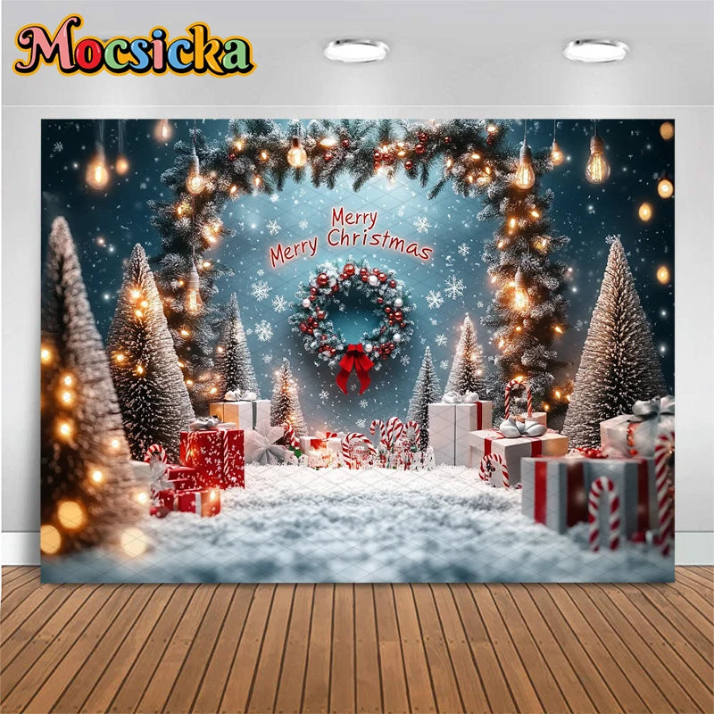 Christmas Photography Background Xmas Tree Gifts Snowflake Decoration