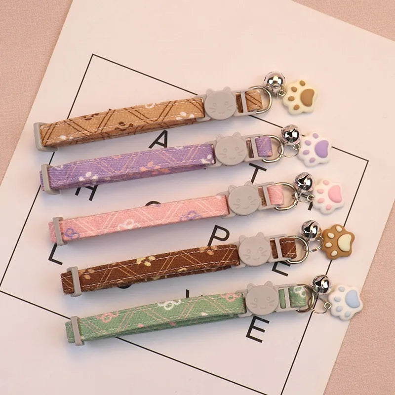 Pet Collar with Bell Adjustable Cartoon Print for Dogs Cats