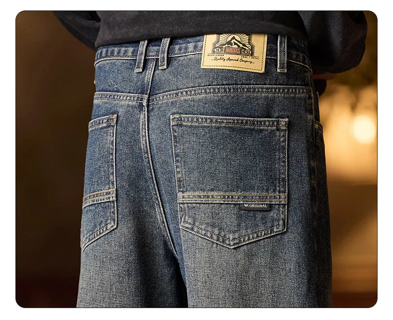 Mens Blue Elastic Waist Jeans Relaxed Fit With Zipper Button