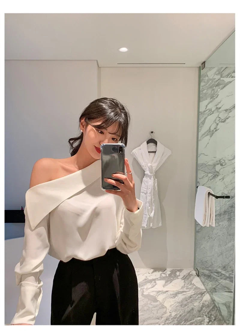 Spring Summer Women’s Off Shoulder Long Sleeve Casual Top