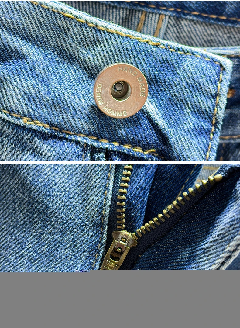 Ripped Jeans Men New Personality Fashion Vintage Blue Streetwear Baggy Denim Pants Casual Tapered Hole Frayed Trousers Male