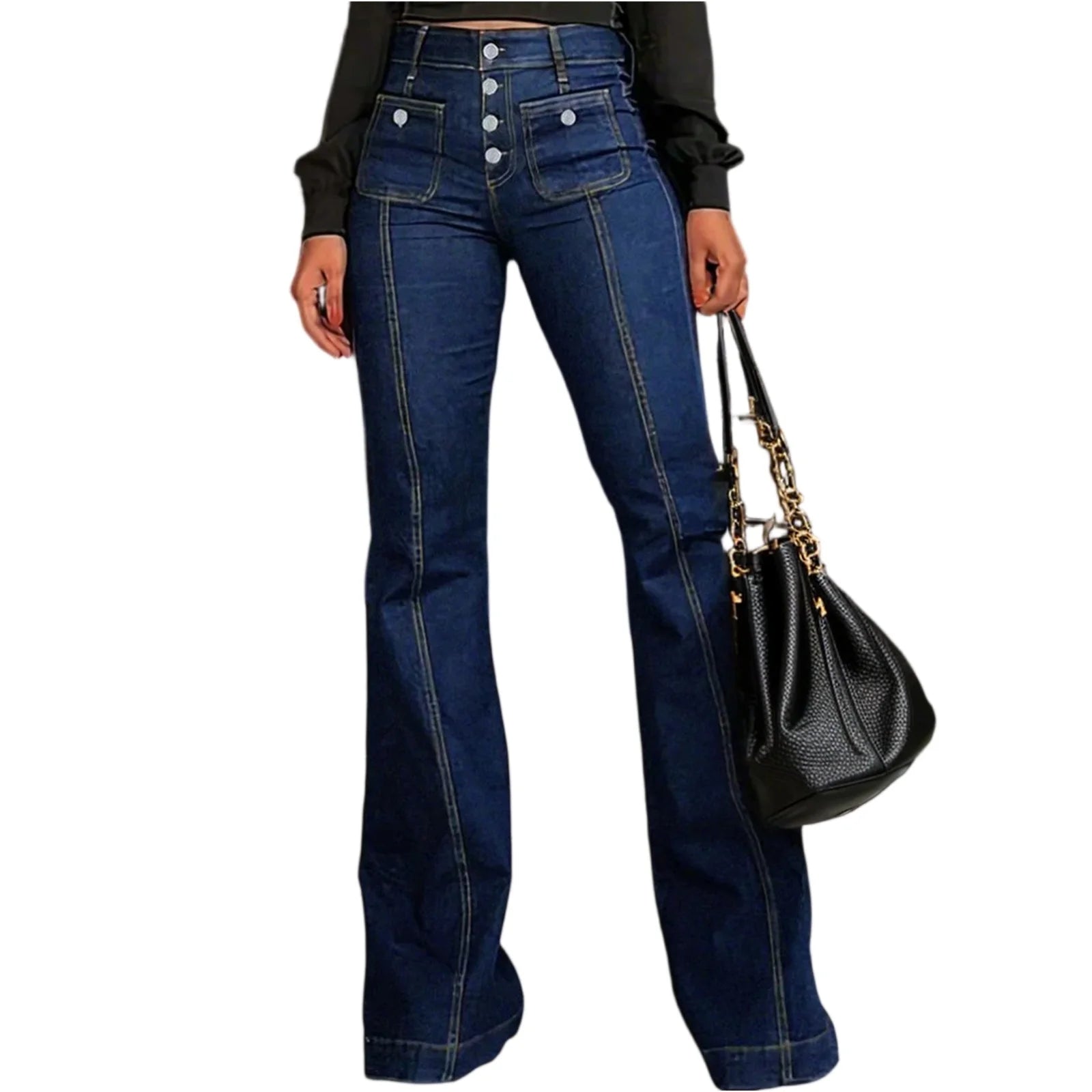 Female Fashion Trendy Jeans Vintage Solid Color High Waist Sexy Design Cozy Elegant Comfort Trousers