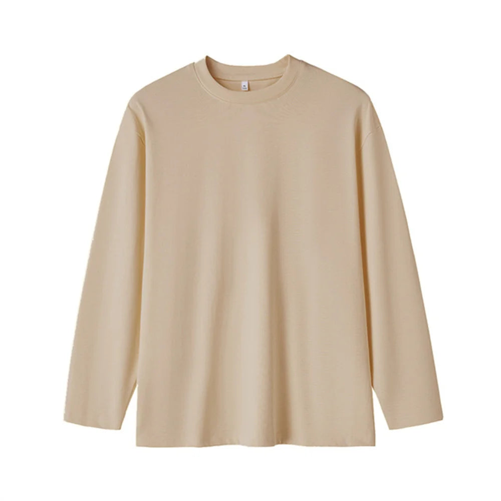 Men’s Long Sleeve Cotton T-Shirt Solid Color Autumn Baggy Streetwear