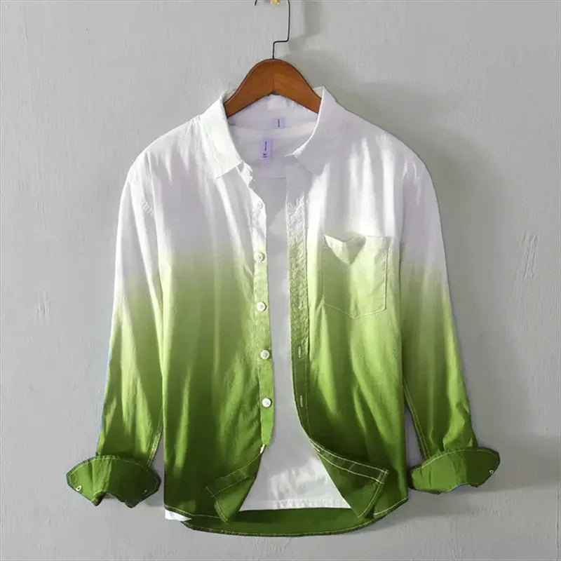 Men’s Long Sleeve Linen Shirt Casual Gradient Design