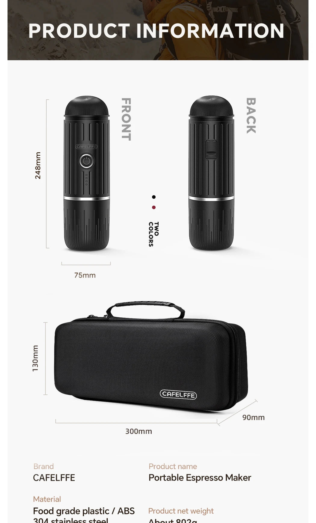 Cafelffe Outdoor Combination Wireless Electric portable espresso machine, Coffee Gift Giving Camping hiking Travel bag cafetera