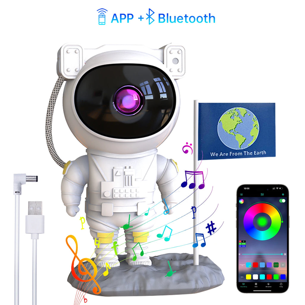 Galaxy Astronaut Projector with Bluetooth Music Speaker App Control Timer Nebula Star Space Projector Night Light for Kids Gift