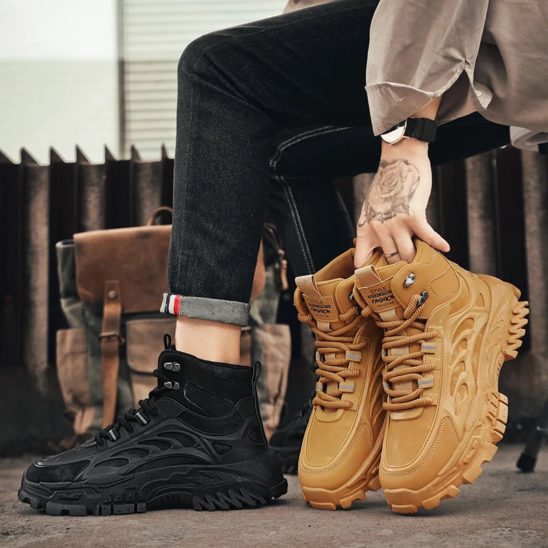 Men's Boots Outdoor Waterproof Men Ankle Boots Men Platform Work Safty Shoes for Men Casual Hiking Shoes Breathable Men Sneakers