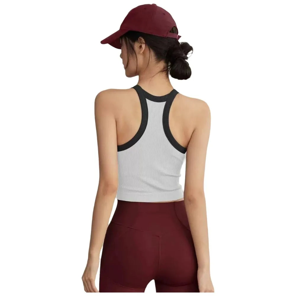 High Neck Sports Tank Top Comfortable Breathable Fitness Top with Chest Cushion Soft Fixed Cup Gym Wear for Women