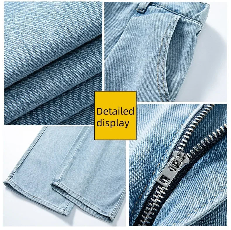 Mens Black Gray Loose Straight Wide Leg Jeans Casual Pantslue