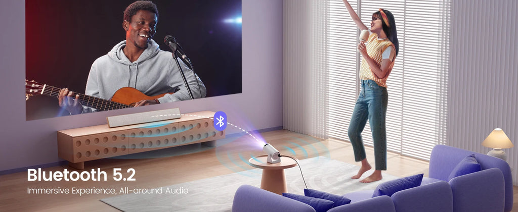 WiMiUS Mini Projector – 1080p Support, 400 ANSI, 5G WiFi & Bluetooth, Auto Keystone, 270° Rotating Bracket