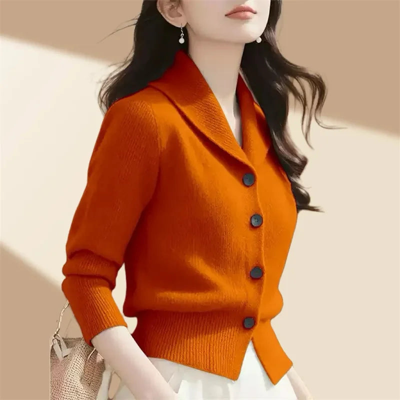 2025 Fashion Minimalist Women's Jacket – Long Sleeve Knitted Autumn & Winter Cardigan, Loose Fitting Sweater Blazer