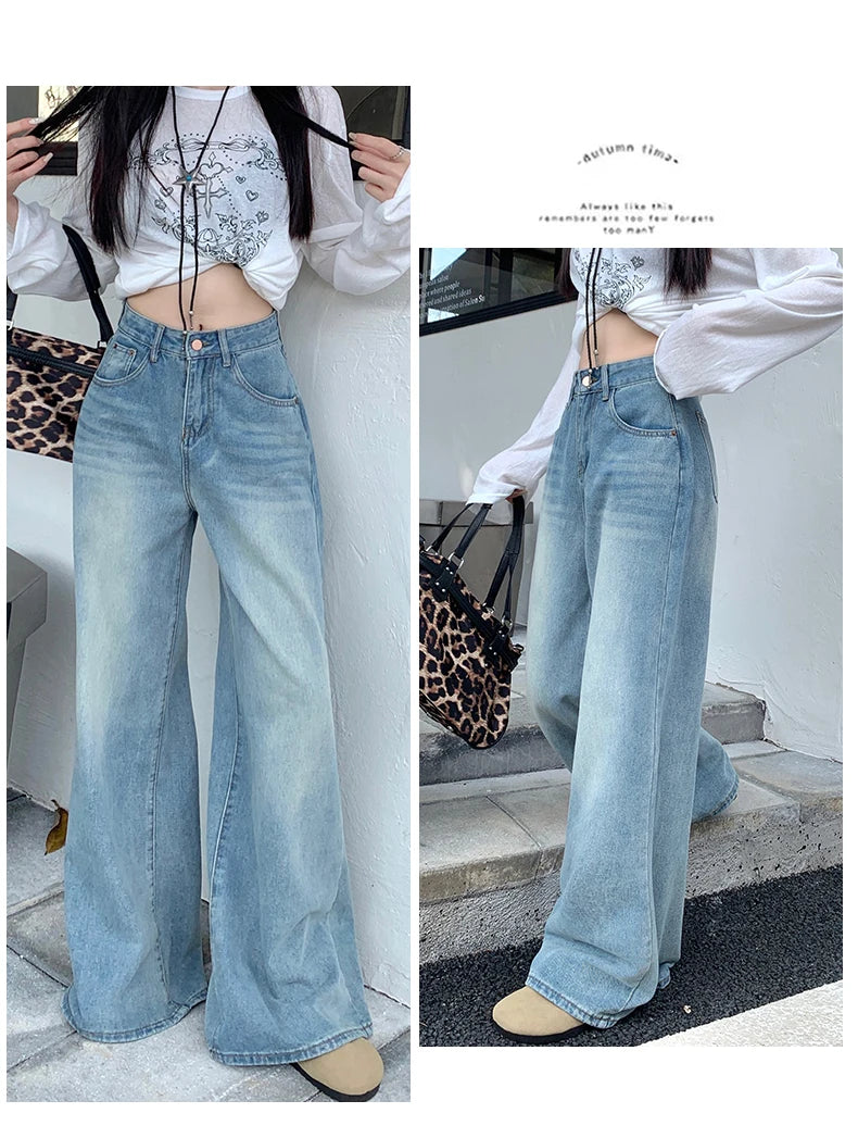 Womens Jeans Denim Pants 2025 Euramerican High Waist Girl Style Colorful Straight Leg Wide Leg Trousers
