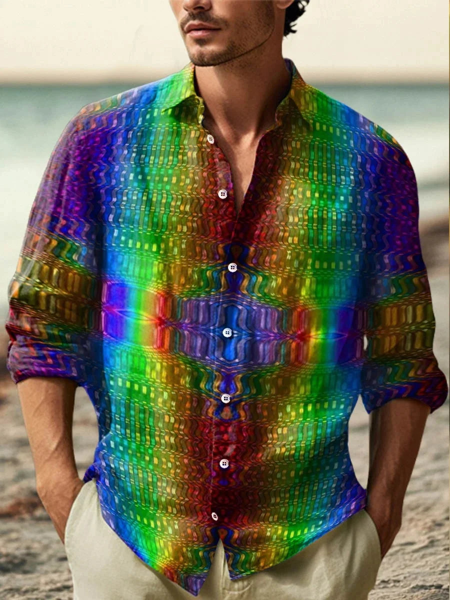 Men's Printed Linen Shirt – Fashionable Artistic Design, High-Quality & Comfortable Fabric Casual Shirt