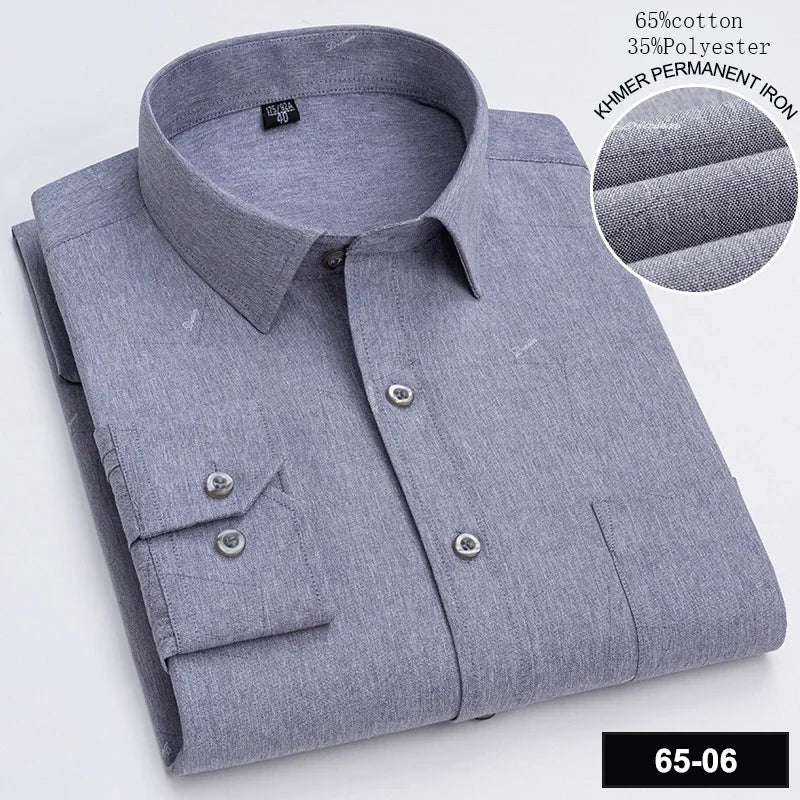 Men's Slim Fit Long Sleeve Shirt – Formal Plain Cotton Shirt with Single Pocket, Soft Plaid Office & Designer Tops"