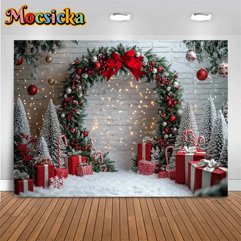 Christmas Photography Background Xmas Tree Gifts Snowflake Decoration