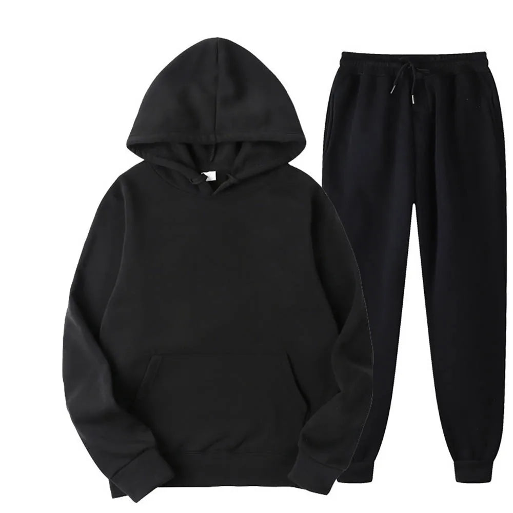 Unisex 2-Piece Tracksuit Hooded Sweatshirt and Pants Sportswear