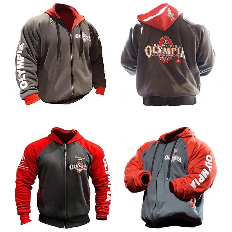 2026 New OLYMPIA Men Gyms Hoodies Gyms Fitness Bodybuilding Sweatshirt Pullover Sportswear Male Workout Hooded Jacket Clothing