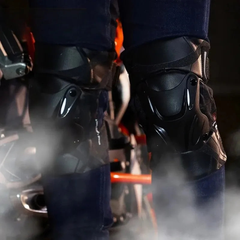 Pro Guard Moto Shield Knee Guards – Adjustable, CE-Certified Impact Protection, Reflective for Motocross, Racing & Night Riding