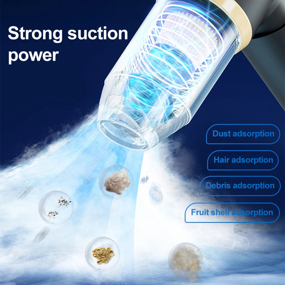 Cordless Rechargeable Car Vacuum Cleaner handheld Portable  Motor Vacuum Cleaner 60W With Short Long Nozzle Brush - trendingshoping.com