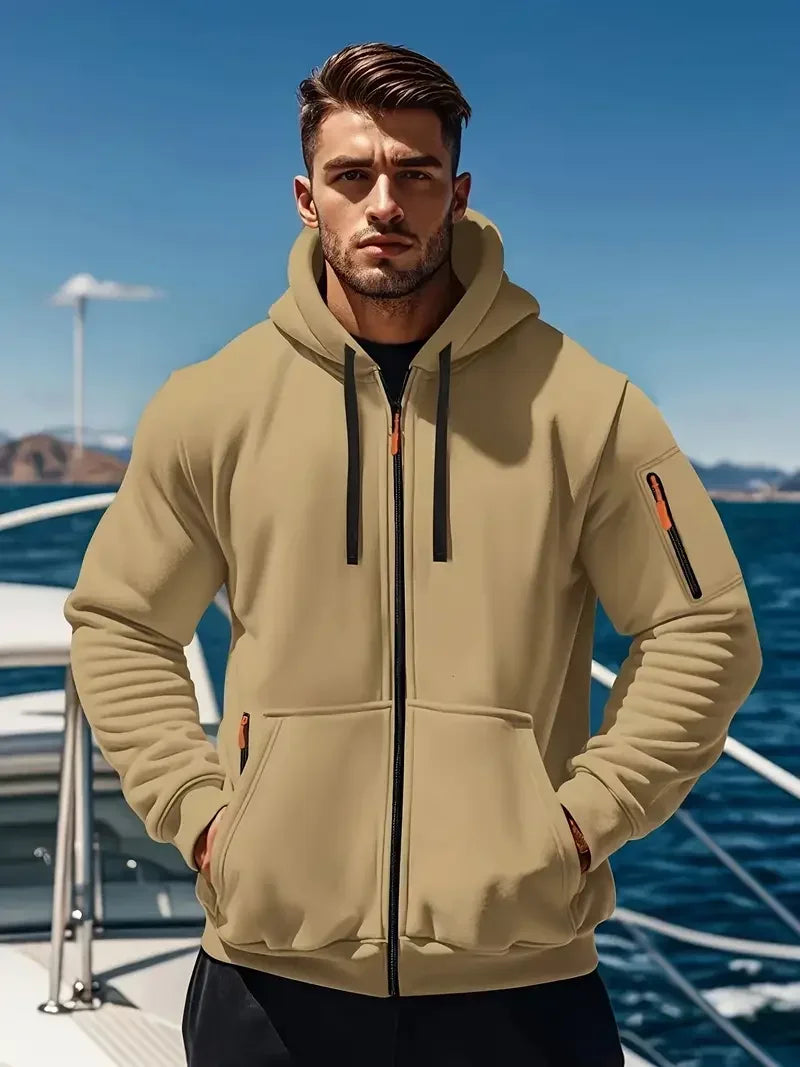 Men’s Winter Warm Zip Hoodie – Casual Sweatshirt with Side Pockets for Outdoor Sports