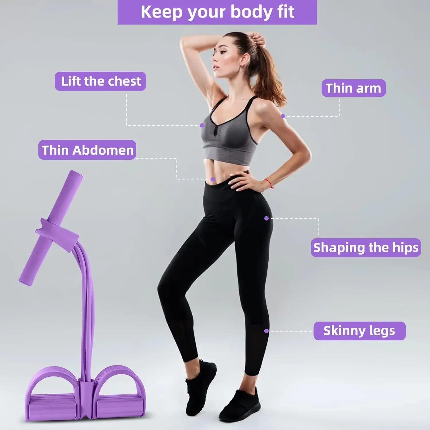 4 Level Resistance Band Tensioner Non Slip Handle Fitness Equipment for Abdominal and Yoga Training