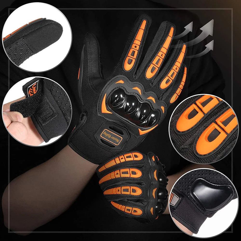 Professional Motorbike Gloves Mens Womens with Hard Knuckles Anti Slip Palm Touchscreen Design for Dirt Bike Riding