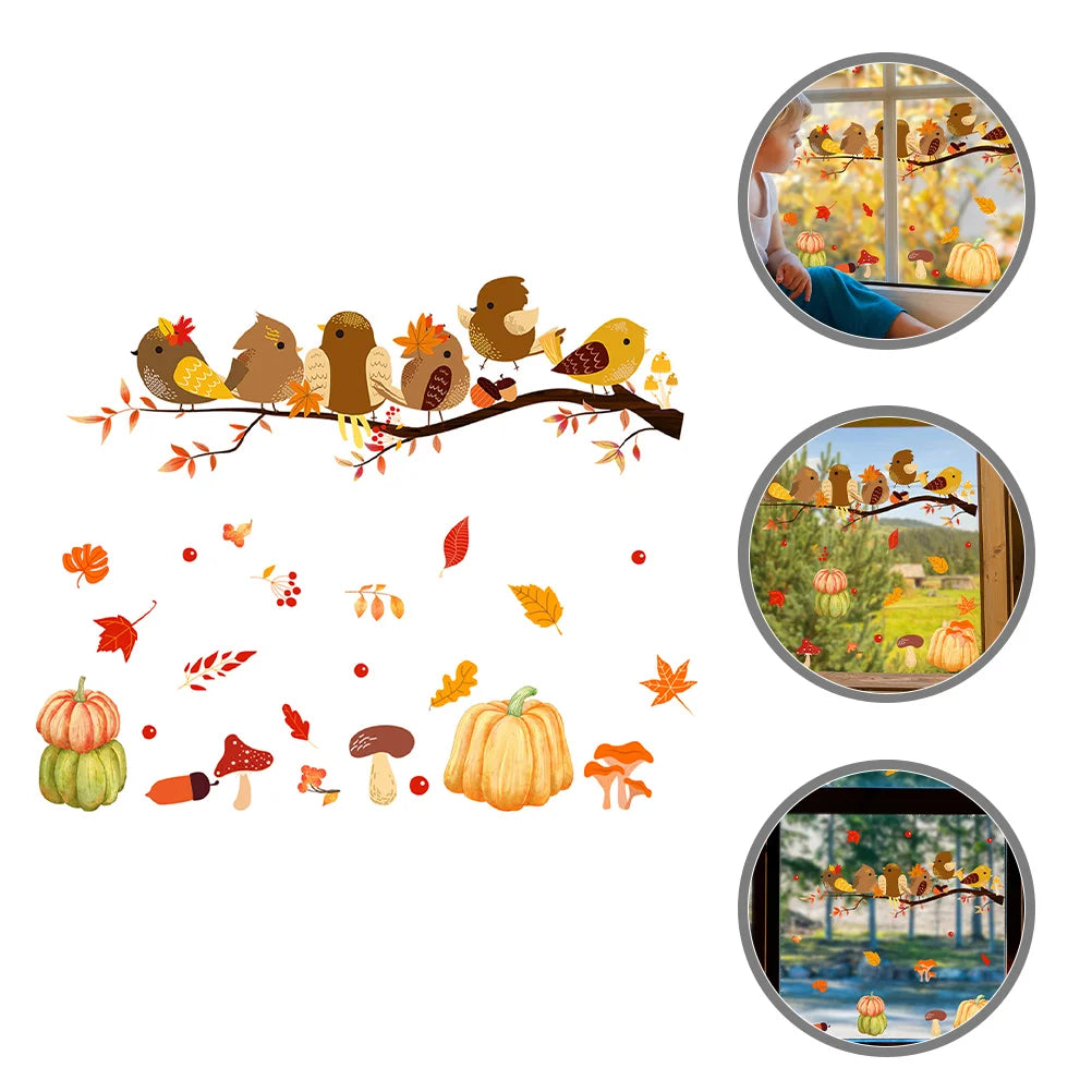 Autumn Fall Window Cling Thanksgiving Static Stickers Removable Party Supplies Harvest Festival Decor Electrostatic Wall