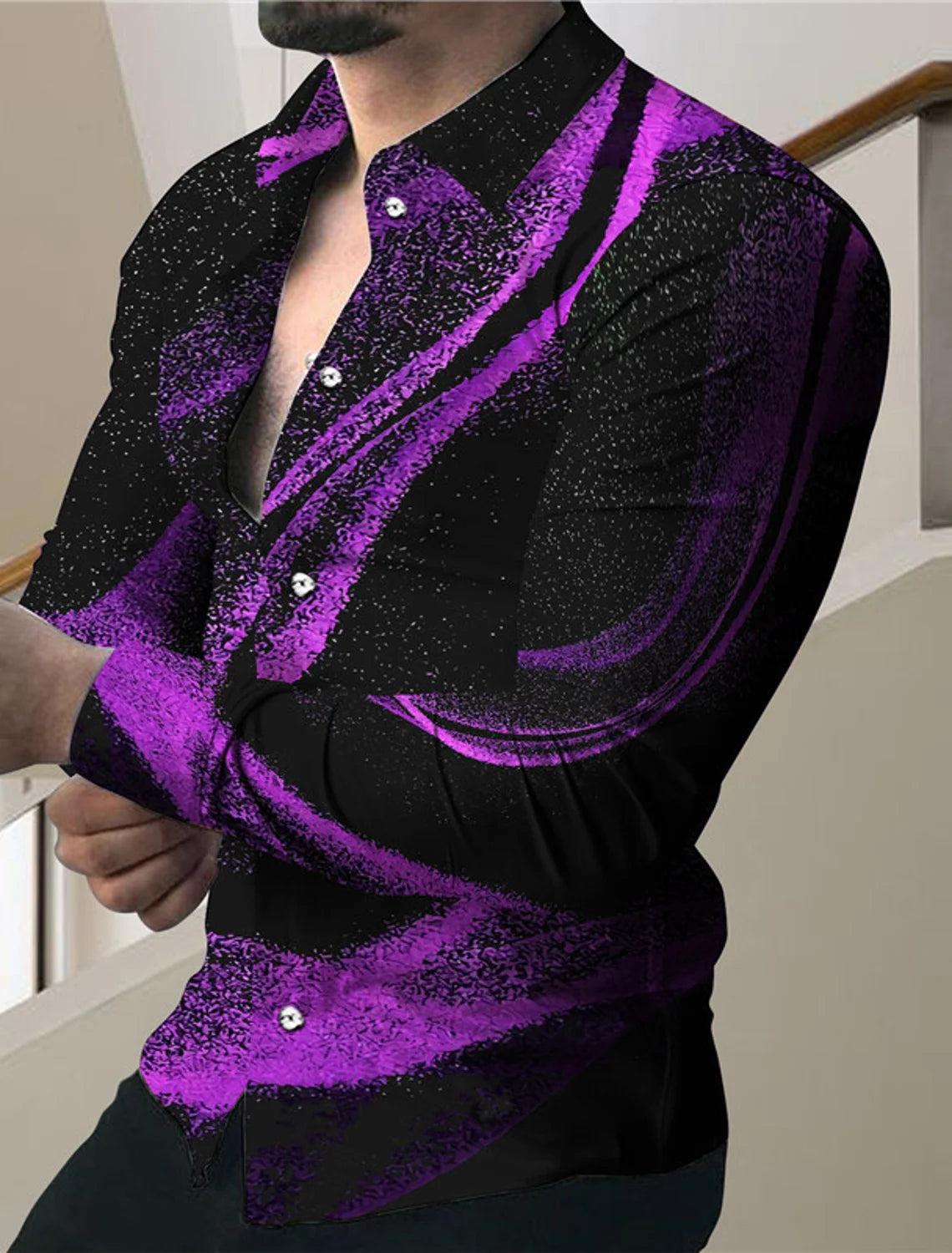 Men's Long Sleeve Shirt – Autumn & Winter Daily Tops, 3D Print Simple Lines, Fashion All-Match Shirt