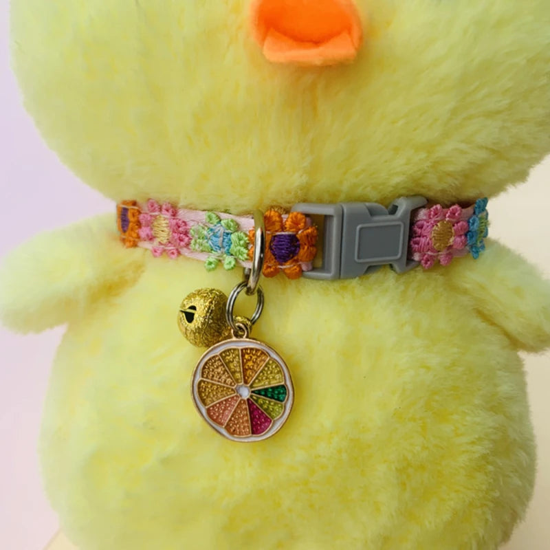 Pet Collar with Bell Adjustable Cartoon Print for Dogs Cats